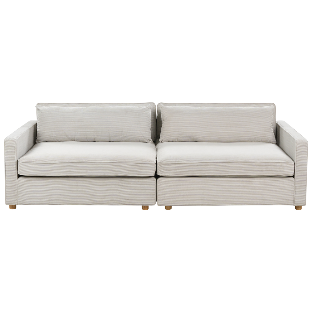 Divano velluto a coste grigio chiaro 3 posti Gambe di legno Braccioli Stile moderno