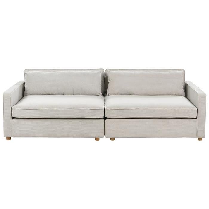 Divano velluto a coste grigio chiaro 3 posti Gambe di legno Braccioli Stile moderno