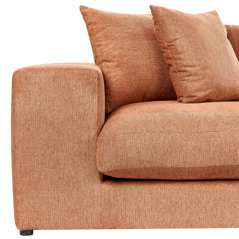 Divano 3 posti imbottito in tessuto di poliestere arancione con schienale e braccioli soggiorno moderno