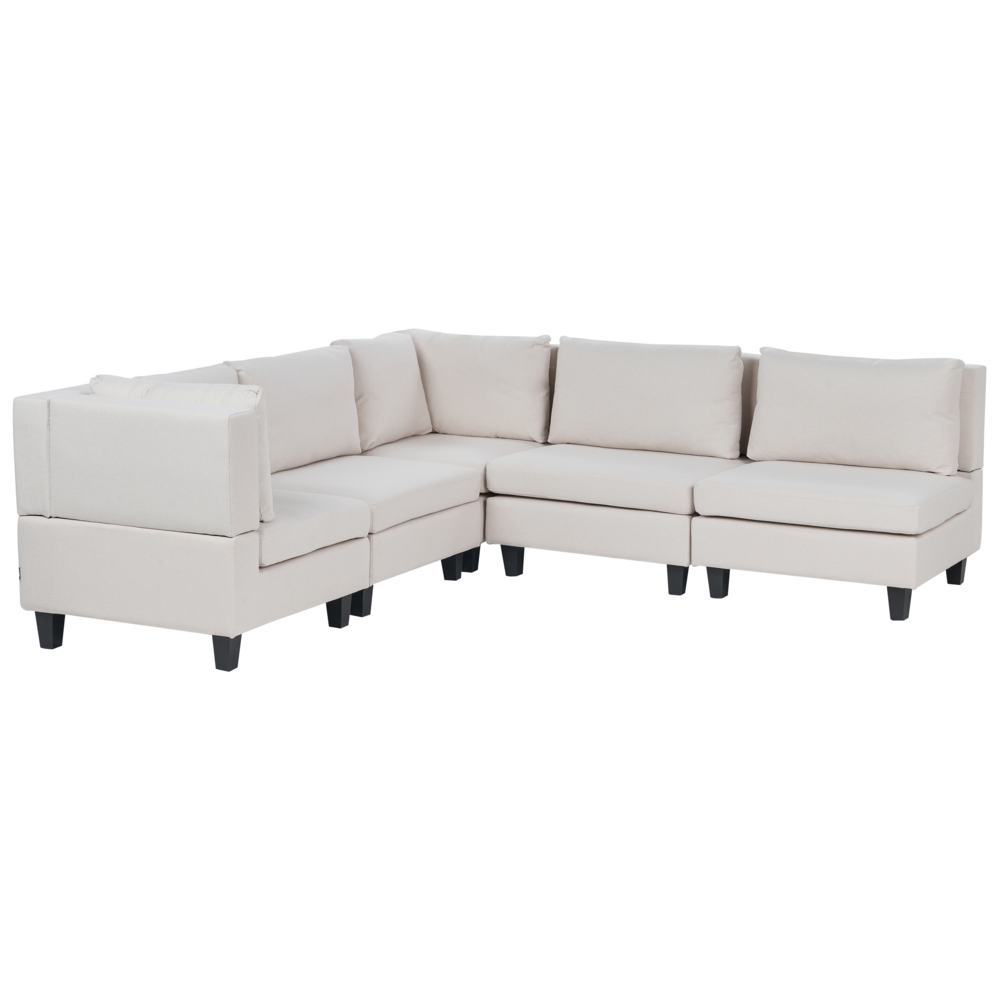 Divano moderno modulare a 5 posti imbottito in tessuto poliestere con schienale imbottito a forma di U beige chiaro lato destro soggiorno