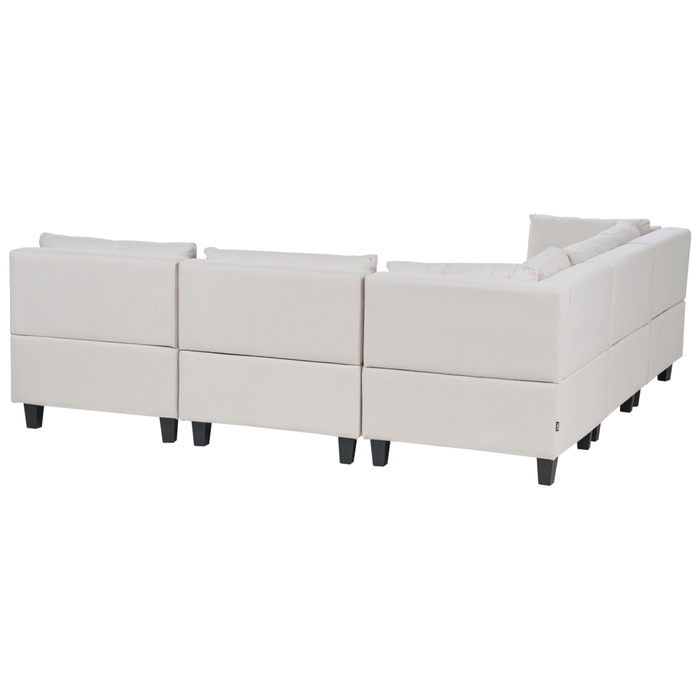 Divano moderno modulare a 5 posti imbottito in tessuto poliestere con schienale imbottito a forma di U beige chiaro lato destro soggiorno