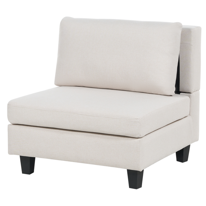 Divano componibile a 5 posti imbottito in tessuto beige chiaro gambe nere lato sinistro con ottomana stile moderno