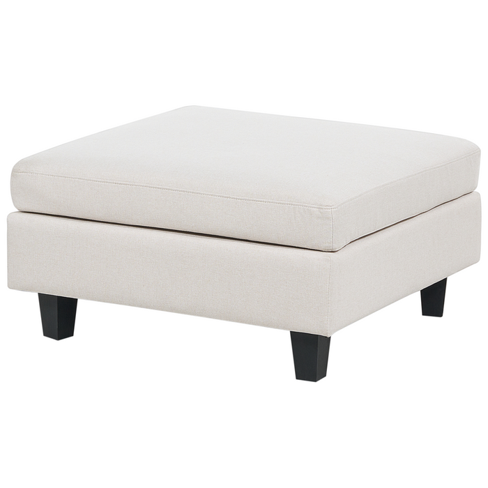 Divano componibile a 5 posti imbottito in tessuto beige chiaro gambe nere lato sinistro con ottomana stile moderno