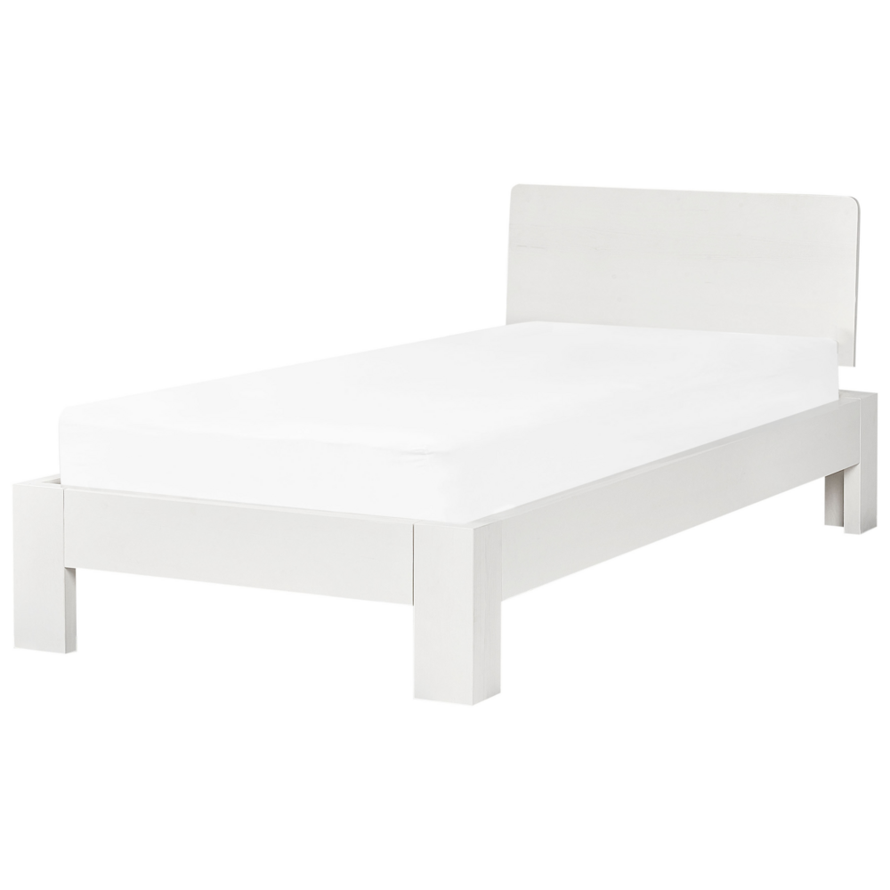Letto in legno di pino bianco Dimensioni singole 90 x 200 Testiera a doghe minimalista
