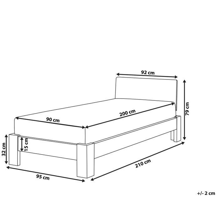 Letto in legno di pino bianco Dimensioni singole 90 x 200 Testiera a doghe minimalista