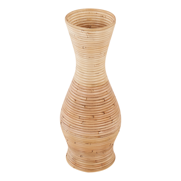 Vaso decorativo in rattan naturale da 50 cm in stile rustico bohémien.