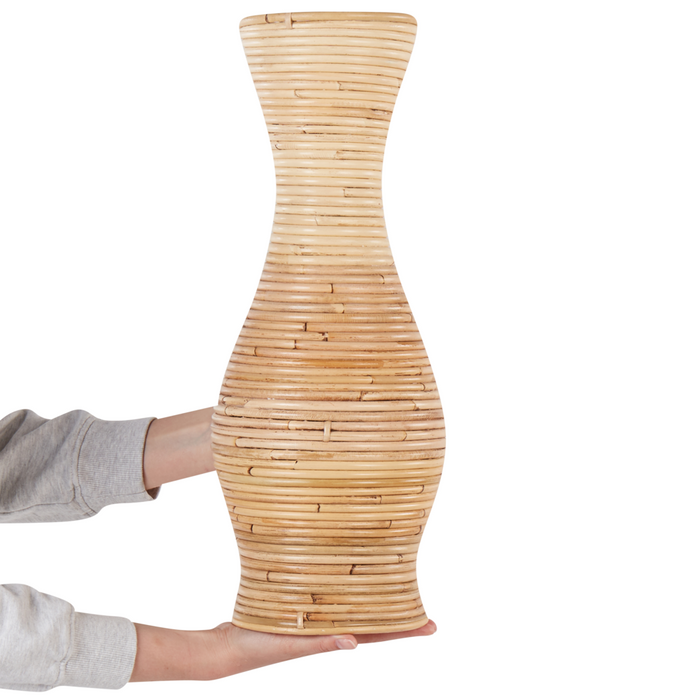 Vaso decorativo in rattan naturale da 50 cm in stile rustico bohémien.