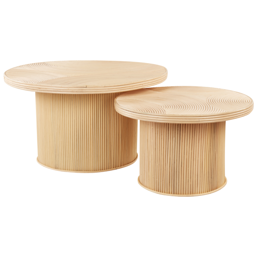 Set di 2 tavolini da caffè in rattan naturale con base rotonda in stile bohémien Ilios
