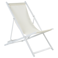 Sedia a sdraio pieghevole in textilene beige e bianco con motivo a righe Sedia da spiaggia con schienale regolabile Patio Recliner
