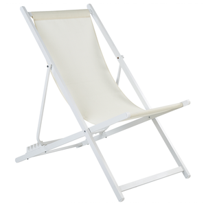 Sedia a sdraio pieghevole in textilene beige e bianco con motivo a righe Sedia da spiaggia con schienale regolabile Patio Recliner
