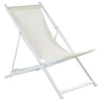 Sedia a sdraio pieghevole in textilene beige e bianco con motivo a righe Sedia da spiaggia con schienale regolabile Patio Recliner
