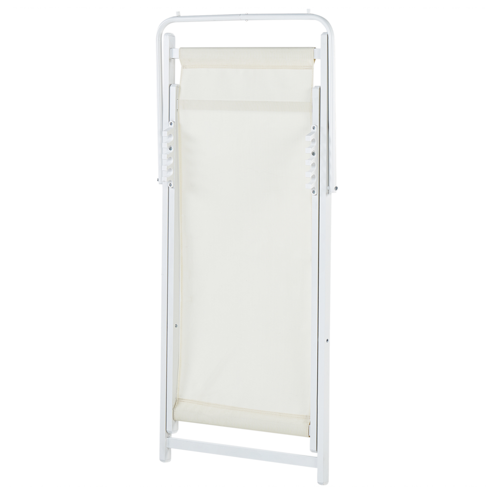 Sedia a sdraio pieghevole in textilene beige e bianco con motivo a righe Sedia da spiaggia con schienale regolabile Patio Recliner