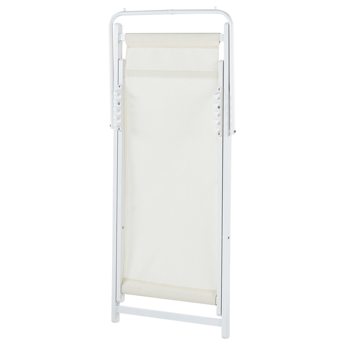 Sedia a sdraio pieghevole in textilene beige e bianco con motivo a righe Sedia da spiaggia con schienale regolabile Patio Recliner