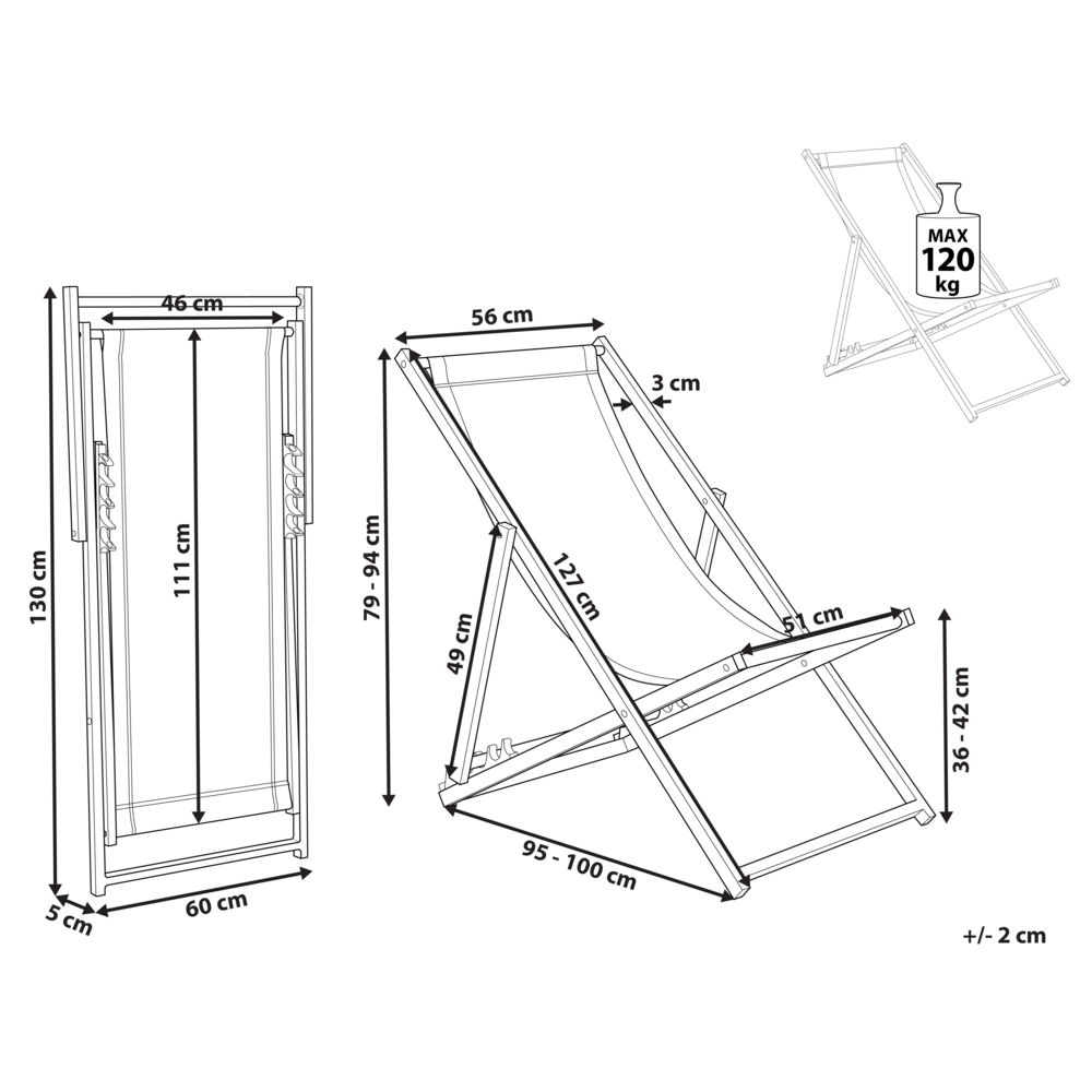 Sedia a sdraio pieghevole in textilene beige e bianco con motivo a righe Sedia da spiaggia con schienale regolabile Patio Recliner