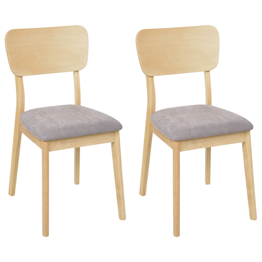 Set di 2 sedie da pranzo in legno di gomma grigio chiaro Seduta imbottita in poliestere Legno chiaro