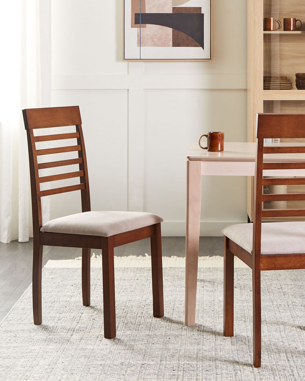 Set di 2 sedie da pranzo imbottite in legno scuro tortora stile tradizionale