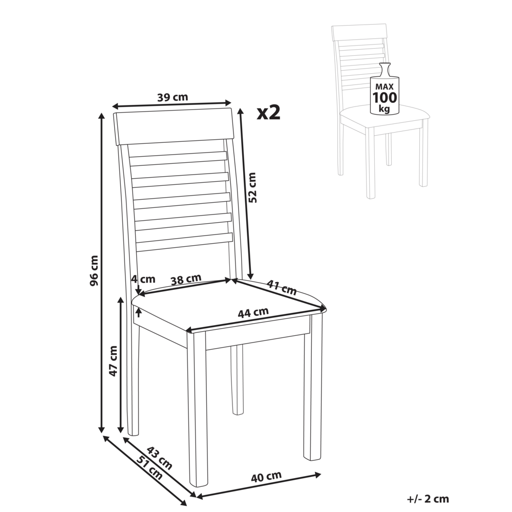 Set di 2 sedie da pranzo imbottite in legno scuro tortora stile tradizionale