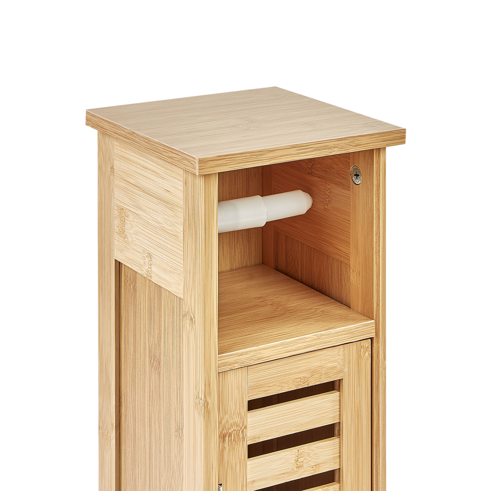 Armadietto per carta igienica in legno chiaro di bambù con ripiani e anta Minimalista