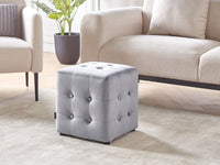 Pouf a forma di  Cubo in velluto grigio con bottoni tappezzeria trapuntata