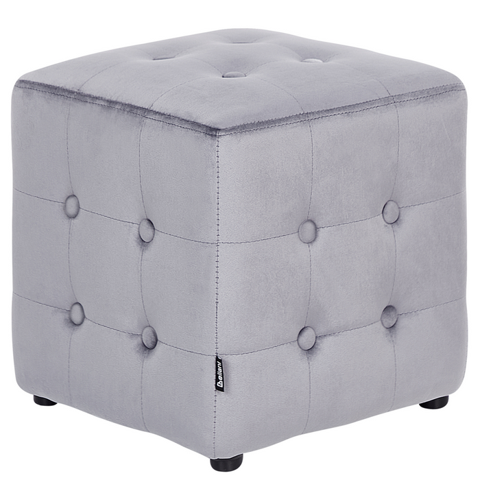 Pouf a forma di  Cubo in velluto grigio con bottoni tappezzeria trapuntata