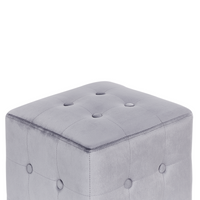 Pouf a forma di  Cubo in velluto grigio con bottoni tappezzeria trapuntata