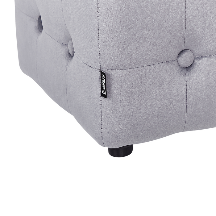 Pouf a forma di  Cubo in velluto grigio con bottoni tappezzeria trapuntata