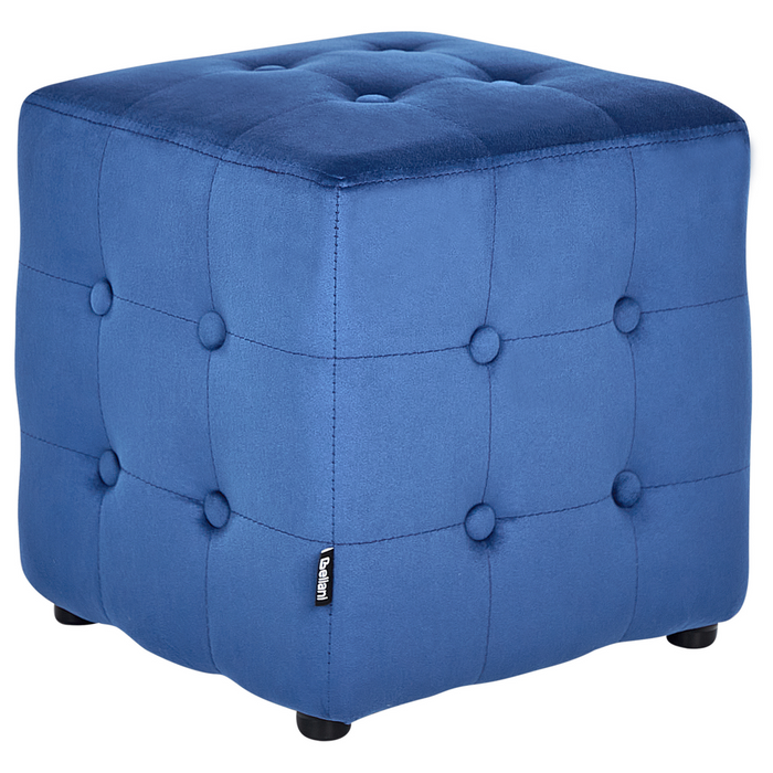Pouf a forma di Cubo in velluto blu con bottoni tappezzeria trapuntata