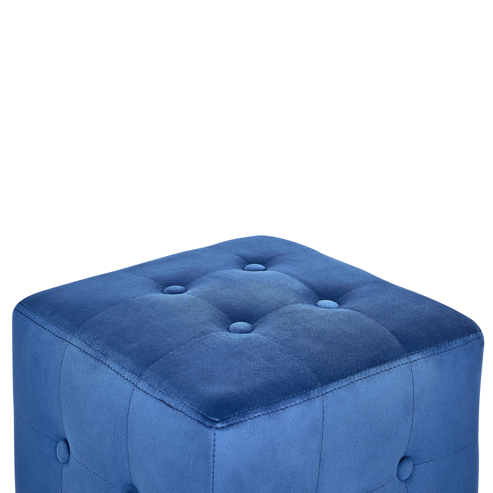 Pouf a forma di Cubo in velluto blu con bottoni tappezzeria trapuntata