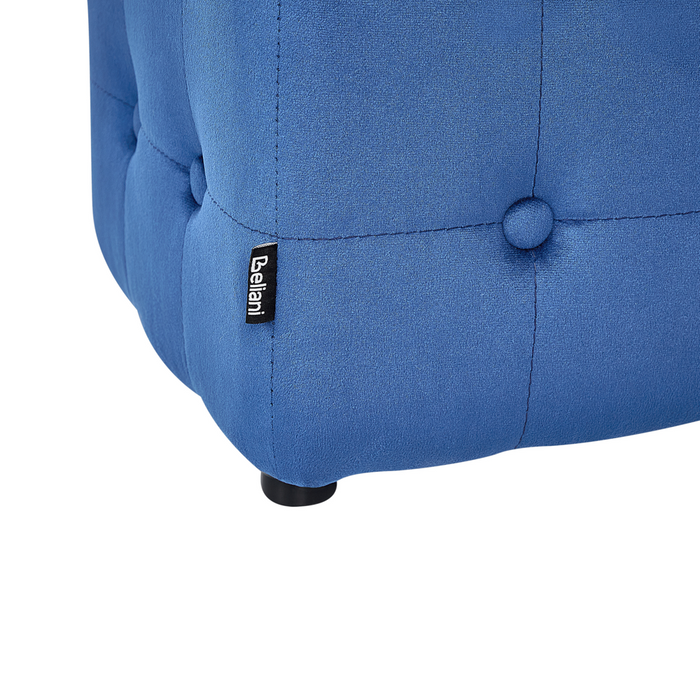 Pouf a forma di Cubo in velluto blu con bottoni tappezzeria trapuntata
