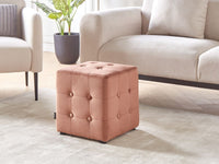 Pouf a forma di Cubo in velluto rosa pesca con bottoni tappezzeria trapuntata