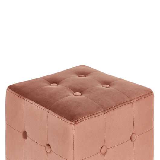 Pouf a forma di Cubo in velluto rosa pesca con bottoni tappezzeria trapuntata