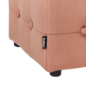 Pouf a forma di Cubo in velluto rosa pesca con bottoni tappezzeria trapuntata