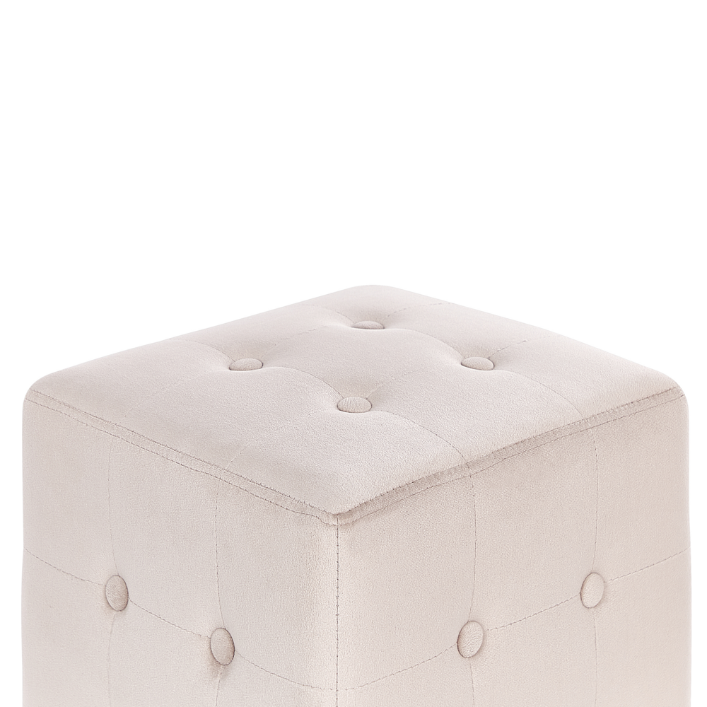 Pouf a forma di Cubo in velluto beige chiaro con bottoni tappezzeria trapuntata