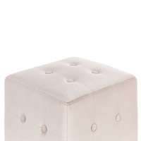 Pouf a forma di Cubo in velluto beige chiaro con bottoni tappezzeria trapuntata