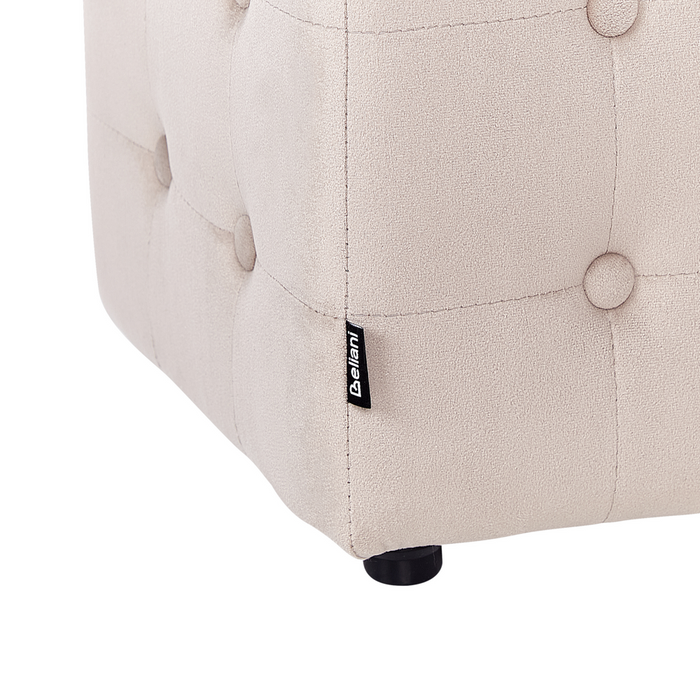 Pouf a forma di Cubo in velluto beige chiaro con bottoni tappezzeria trapuntata