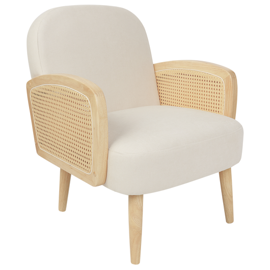 Poltrona in poliestere con gambe in rattan intrecciato Beige e legno chiaro Stile tradizionale Soggiorno Camera da letto