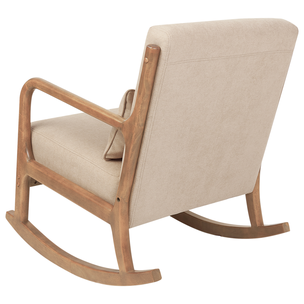 Sedia a dondolo Beige Tessuto Gambe in legno con braccioli e cuscino Soggiorno classico tradizionale