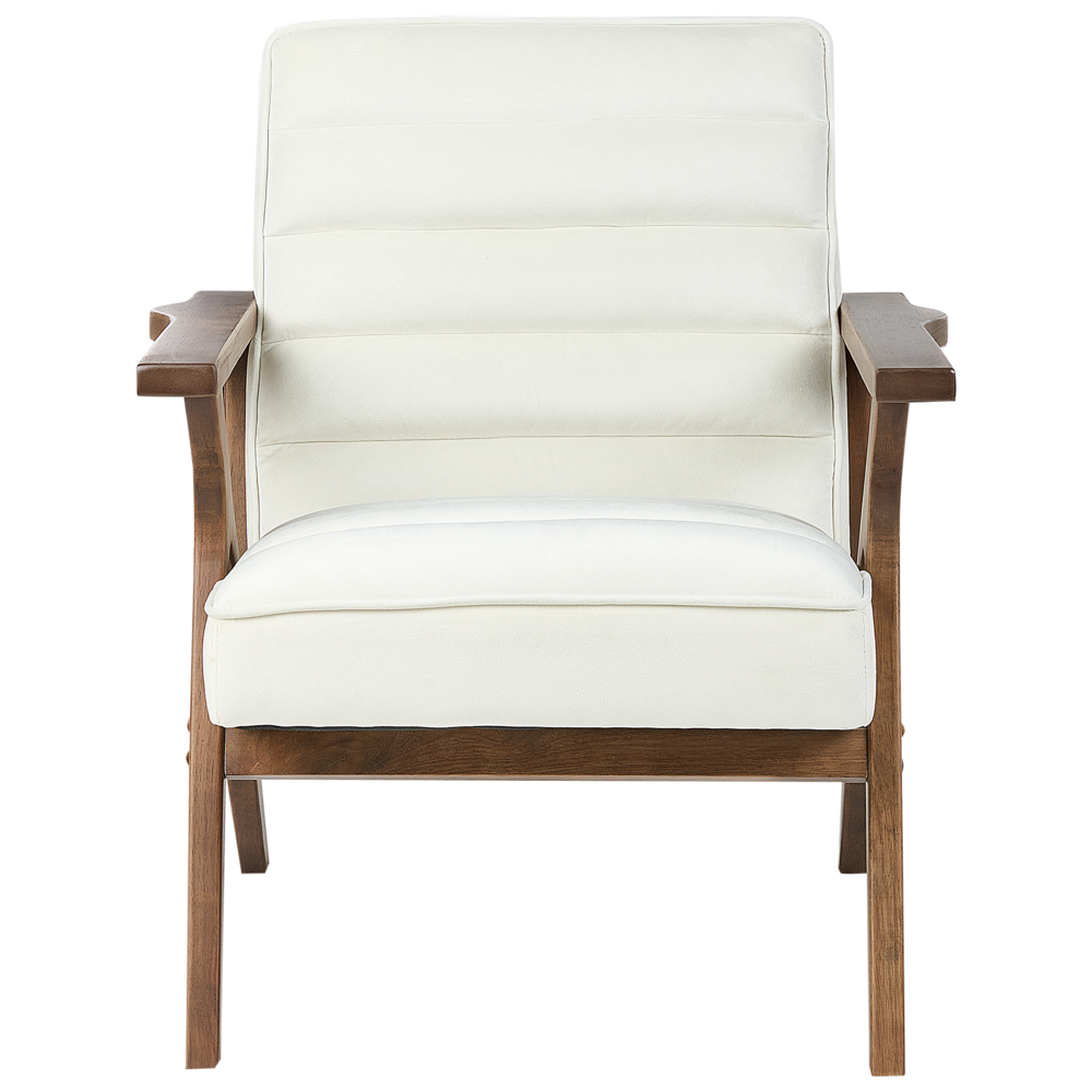 Poltrona Bianco Poliestere Velluto Rivestimenti Design Retrò Struttura in legno Braccioli Soggiorno