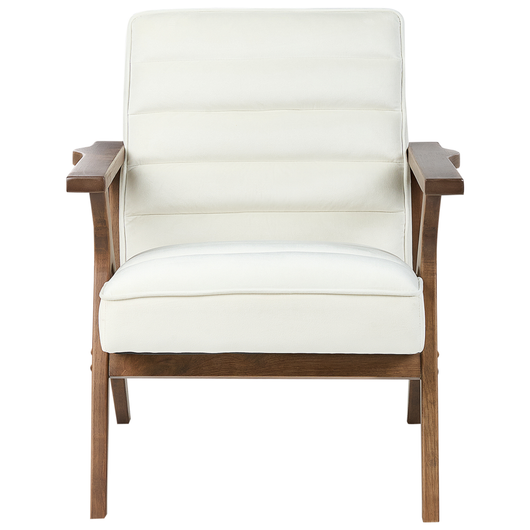 Poltrona Bianco Poliestere Velluto Rivestimenti Design Retrò Struttura in legno Braccioli Soggiorno