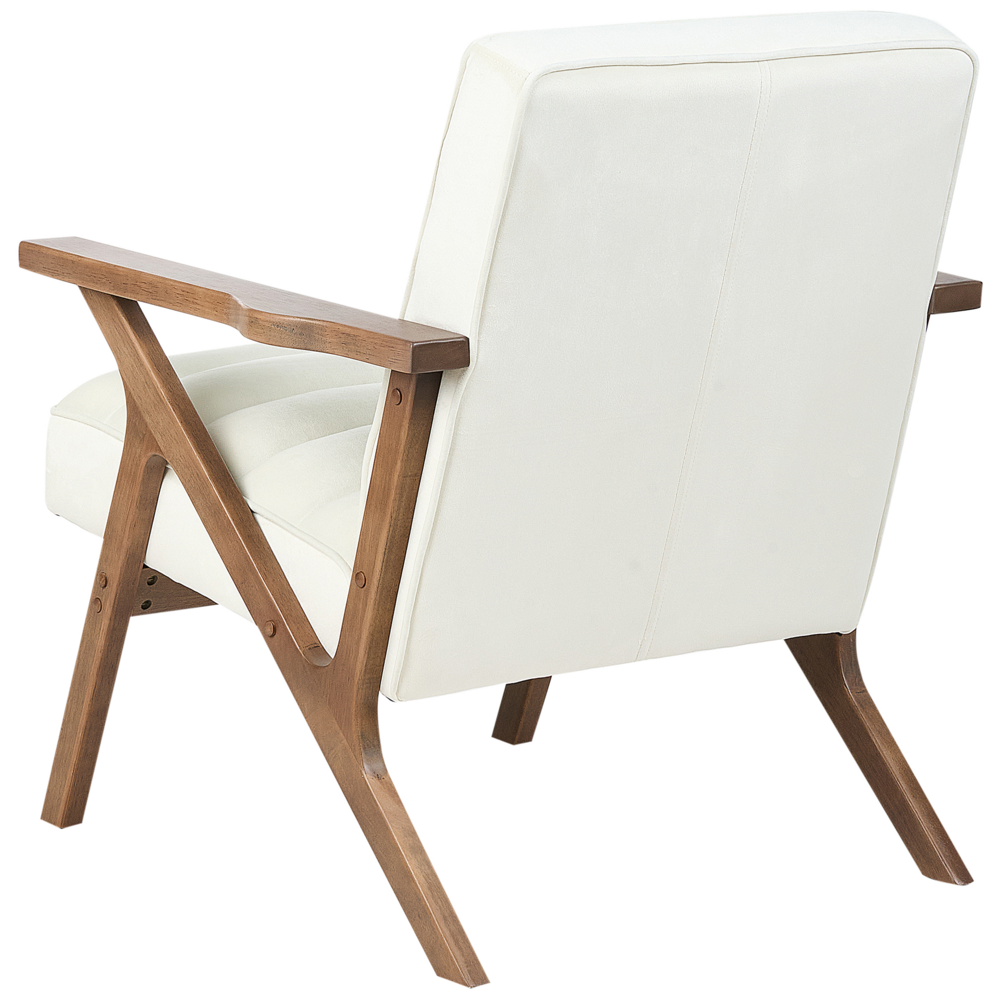 Poltrona Bianco Poliestere Velluto Rivestimenti Design Retrò Struttura in legno Braccioli Soggiorno