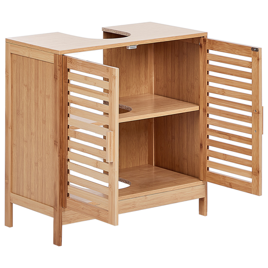 Armadietto per lavabo in legno chiaro di bambù per la conservazione del bagno Minimalista