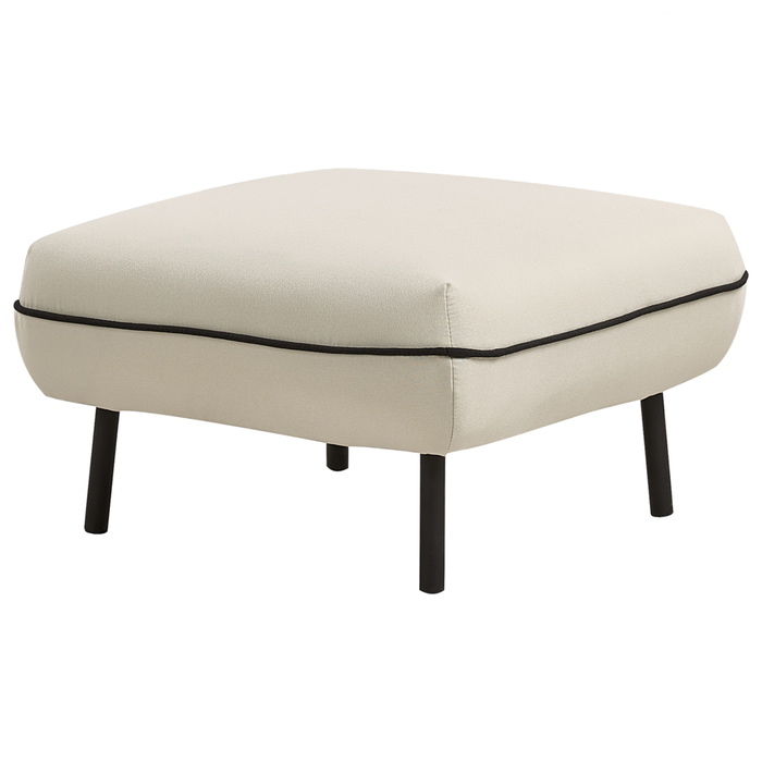 Ottomano poggiapiedi in tessuto beige chiaro imbottito metallo gambe nere poggiapiedi quadrato imbottito bordi decorativi neri Retro Glam