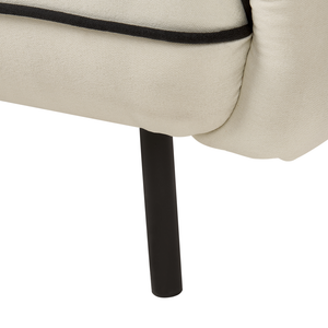 Divano a 3 posti con ottomana Tessuto beige chiaro Morbide gambe in metallo nodoso Bordi decorativi neri Stile arte decorativa retro glam