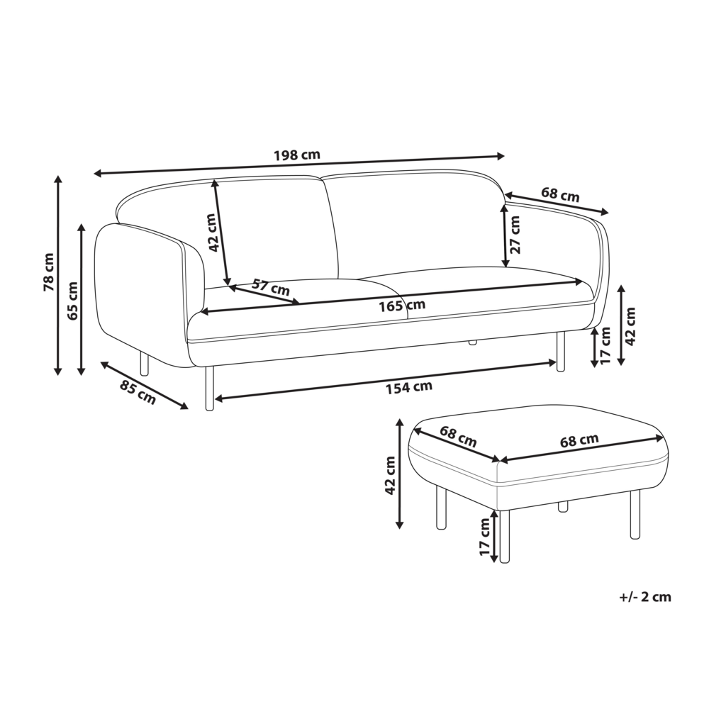 Divano a 3 posti con ottomana Tessuto beige chiaro Morbide gambe in metallo nodoso Bordi decorativi neri Stile arte decorativa retro glam