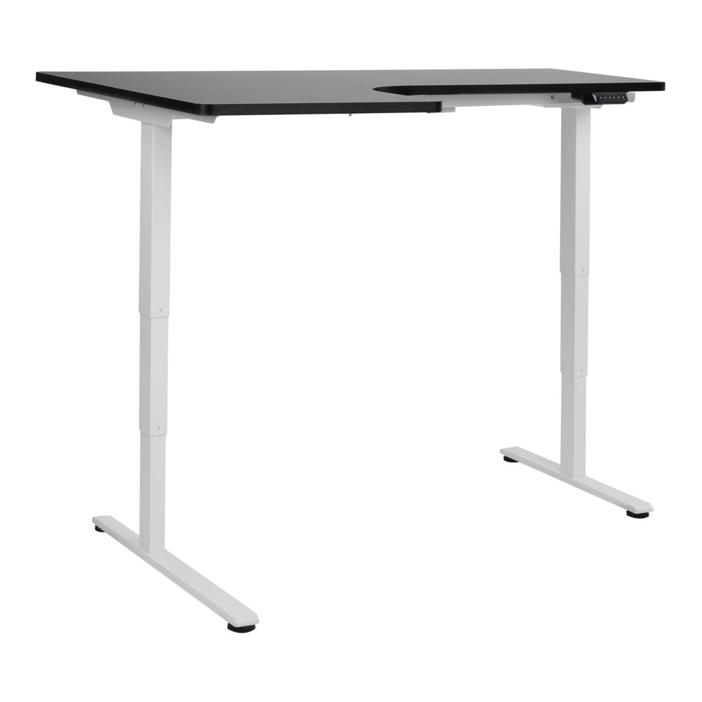 Scrivania elettrica regolabile a forma di L 160 x 59 cm Piano bianco e nero lato sinistro stile moderno