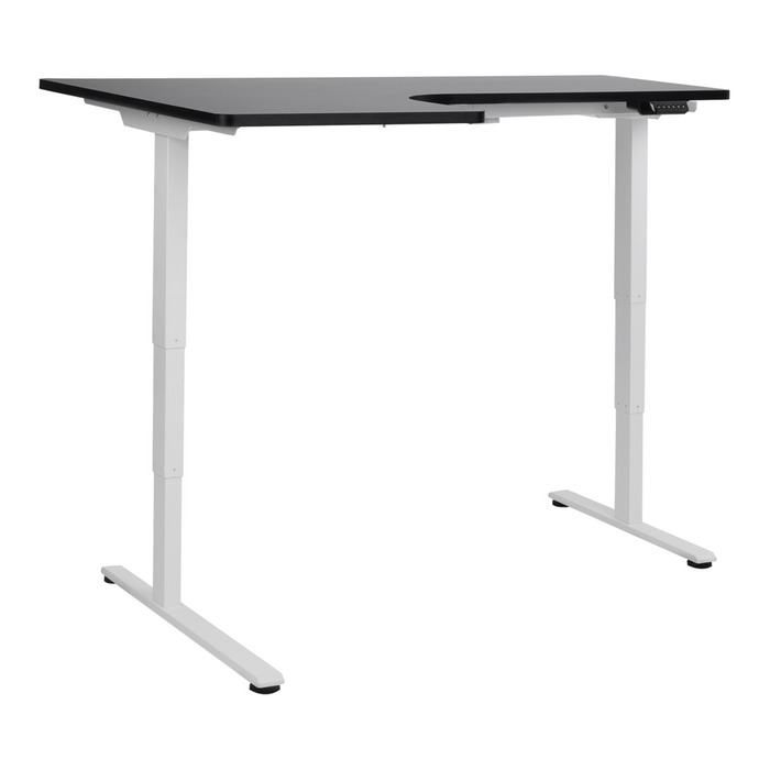 Scrivania elettrica regolabile a forma di L 160 x 59 cm Piano bianco e nero lato sinistro stile moderno