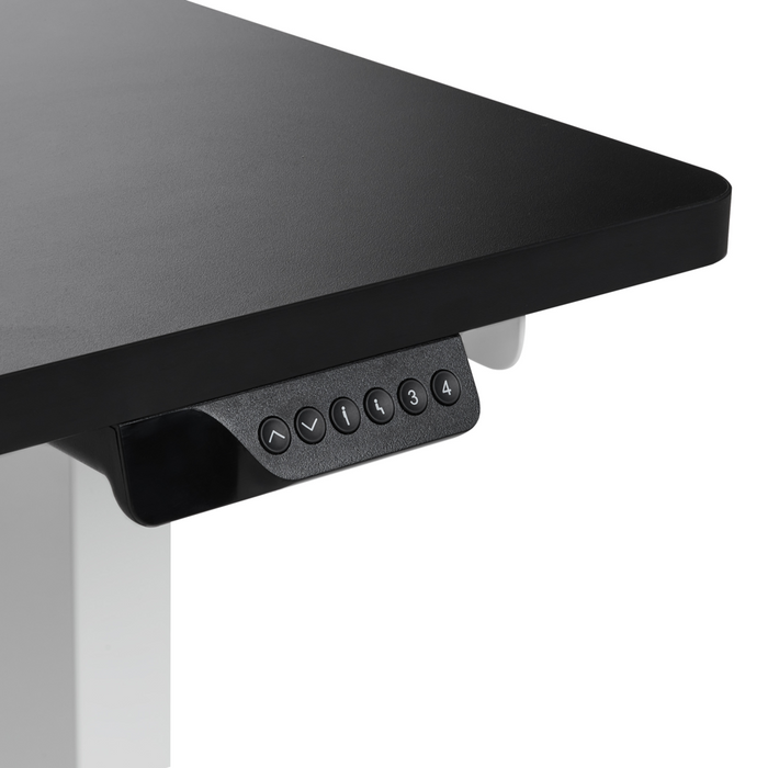 Scrivania elettrica regolabile a forma di L 160 x 59 cm Piano bianco e nero lato sinistro stile moderno