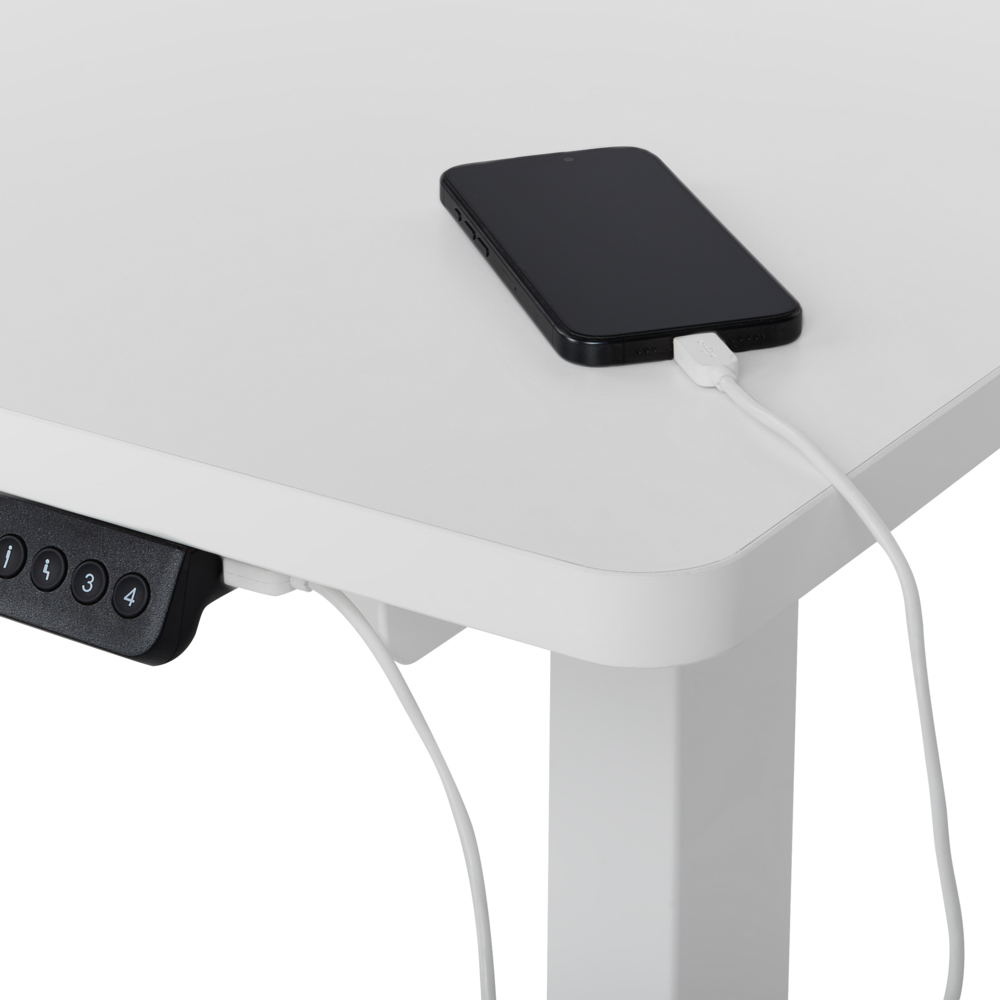 Scrivania elettrica regolabile a forma di L 160 x 59 cm Piano bianco lato sinistro stile moderno