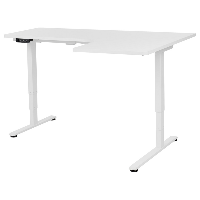 Scrivania elettrica regolabile a forma di L 160 x 59 cm Piano bianco lato destro stile moderno