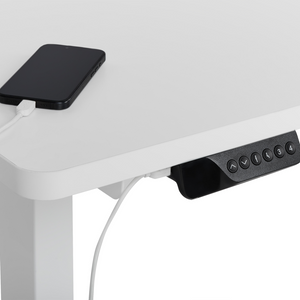 Scrivania elettrica regolabile a forma di L 160 x 59 cm Piano bianco lato destro stile moderno